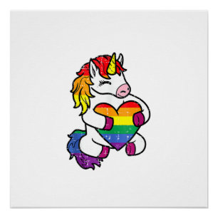 Póster Bandera de arcoíris de corazón de unicornio del or