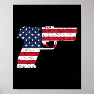 Póster Bandera De Armas Estadounidense Pistol 4 De Julio