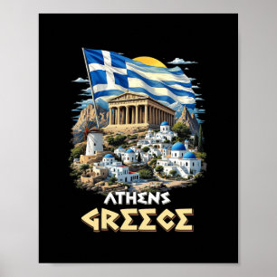 Póster Bandera de Atenas Grecia Atenas Recuerdo de viaje