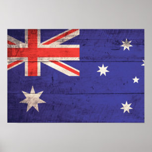 Póster Bandera de Australia de madera antigua