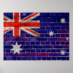 Póster Bandera de Australia en una pared de ladrillo