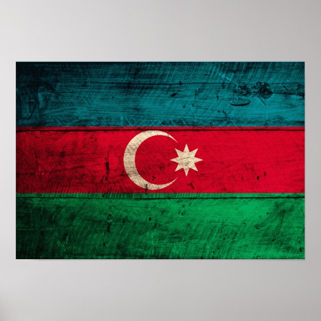 Póster Bandera de Azerbaiyán de madera antigua (Frente)