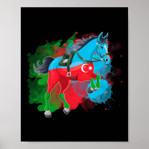 Póster Bandera de Azerbaiyán en bicicleta de caballo