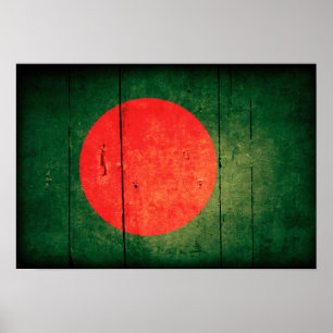 Póster Bandera de Bangladesh de la vieja madera
