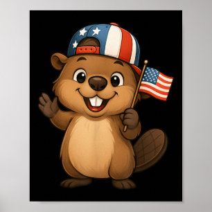 Póster Bandera De Beaver Usa 4 De Julio Día De La Indepen