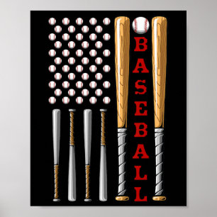 Póster Bandera de béisbol estadounidense patriótica - Bas