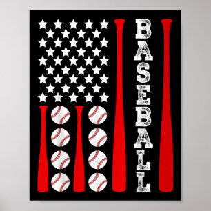 Póster Bandera De Béisbol Estadounidense Patriótica - Bas