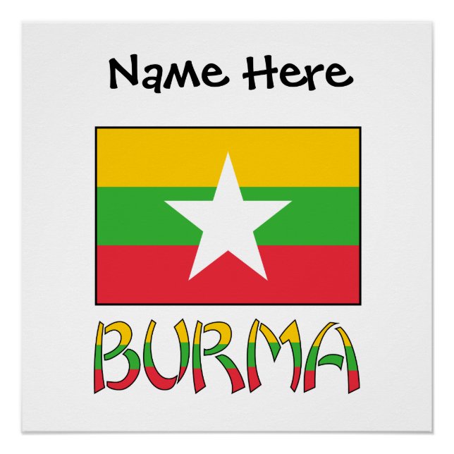 Póster Bandera de Birmania Myanmar Personalizada  (Anverso)
