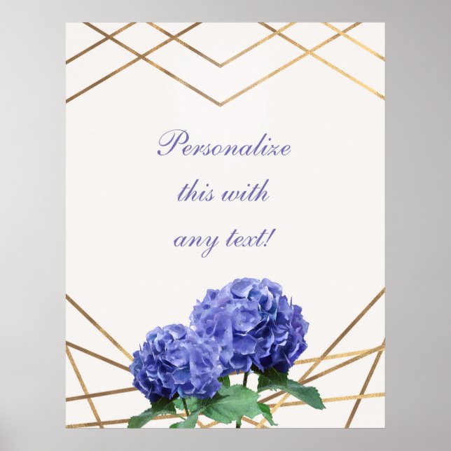 Póster Bandera de boda floral elegante Hydrangea y dorado (Frente)