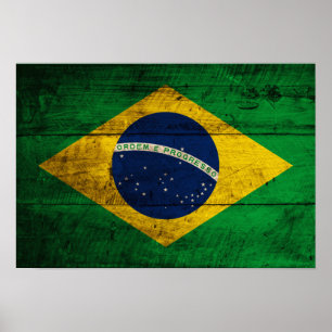 Póster Bandera de Brasil de madera antigua