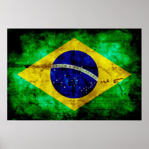 Póster Bandera de Brasil del Weathered