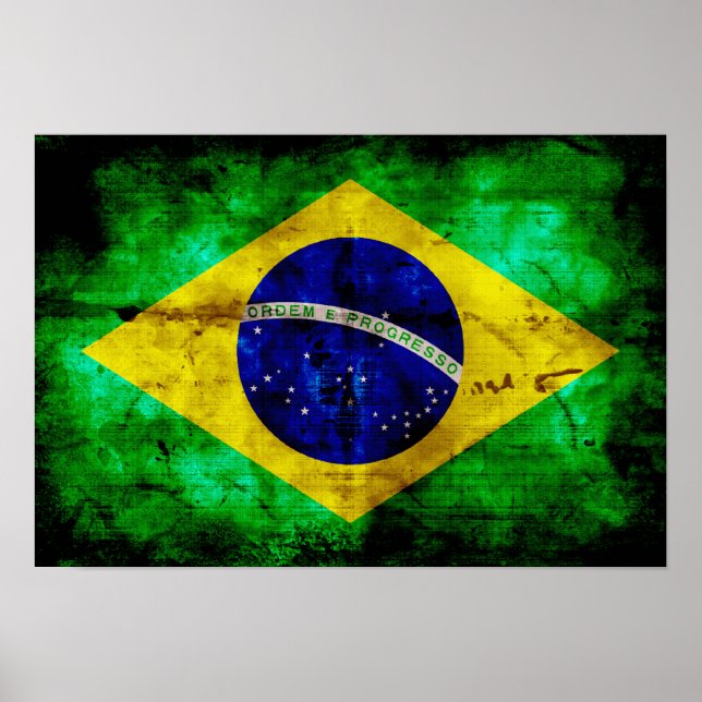 Póster Bandera de Brasil del Weathered (Frente)