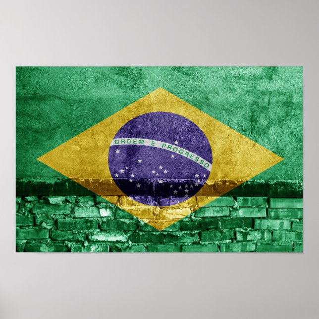 Póster Bandera de Brasil en la pared (Frente)