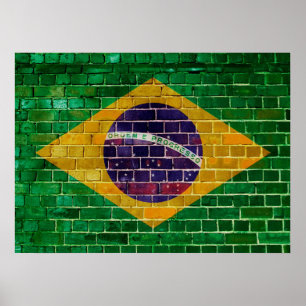 Póster Bandera de Brasil en una pared de ladrillo