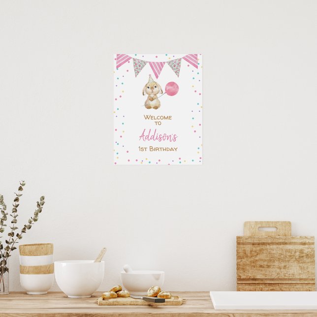 Póster Bandera de Bunting Fluffy Bunny Bienvenidos a los  (Cocina)
