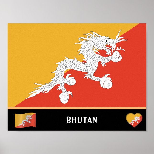 Póster Bandera de Bután y el dragón de Bután (Frente)