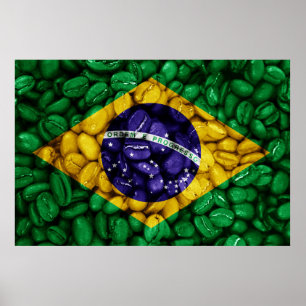 Póster Bandera de café de Brasil