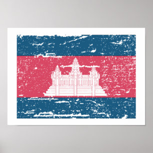 Póster Bandera de Camboya de época