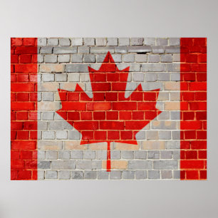 Póster Bandera de Canadá en una pared de ladrillo