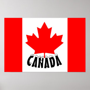 Póster Bandera de Canadá Rojo Blanco Hoja de Arce Canadie
