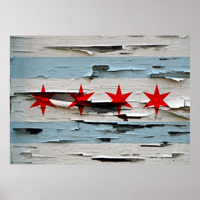 Póster Bandera de Chicago con tejado de maleza (Frente)