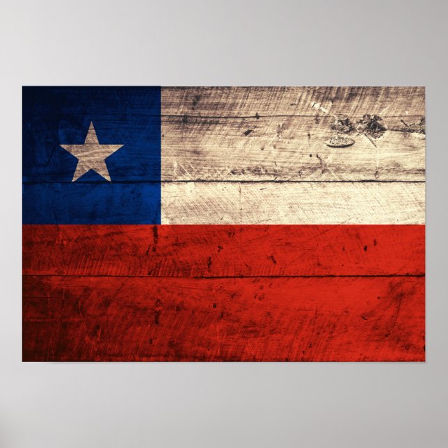 Póster Bandera de Chile de madera antigua (Frente)