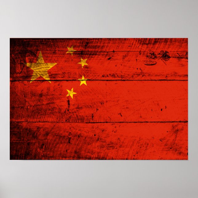 Póster Bandera de China de madera antigua (Frente)