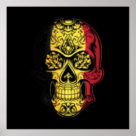 Póster Bandera De Cráneo Y Rosas De Bélgica