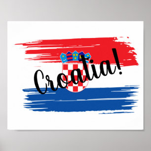 Póster Bandera de Croacia de pincel artístico