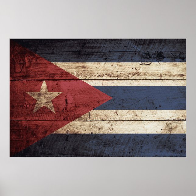 Póster Bandera de Cuba en grano de vieja madera (Frente)
