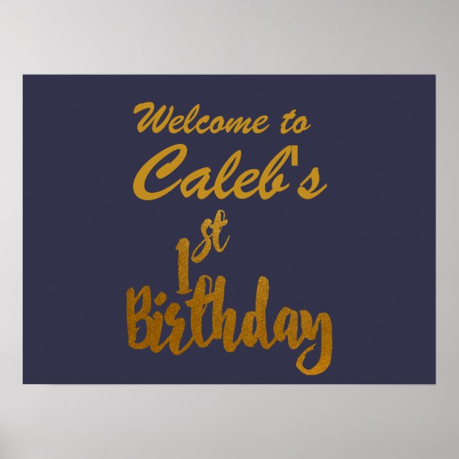Póster Bandera de Cumpleaños 1er Dorado Personalizada de  (Frente)