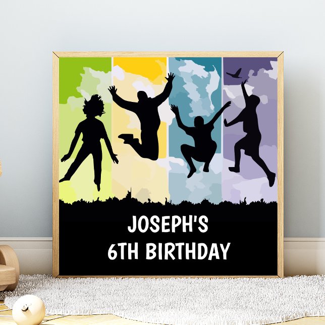 Póster Bandera de Cumpleaños de Niños Saltando en Trampol (Subido por el creador)