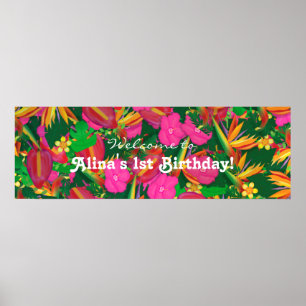 Póster Bandera de cumpleaños floral de jardín tropical