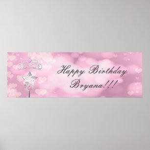 Póster Bandera de cumpleaños personalizada con varita y c