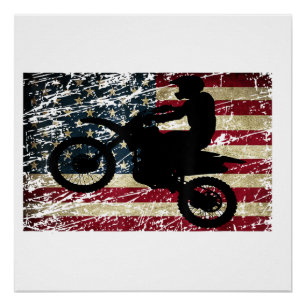Póster Bandera de Dirt Bike Estados Unidos Camiseta Motoc