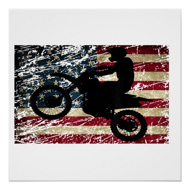 Póster Bandera de Dirt Bike Estados Unidos Camiseta Motoc (Anverso)