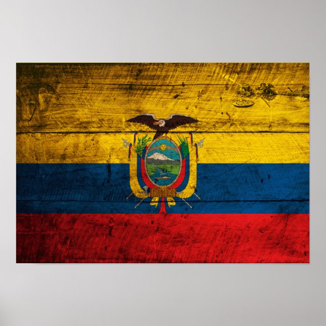 Póster Bandera de Ecuador de madera antigua (Frente)