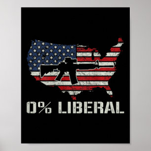 Póster Bandera de EE. UU. 0% Liberal - Bandera divertida 