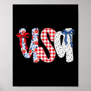 Póster Bandera de EE. UU. 4 de julio Coquette Bow Floral