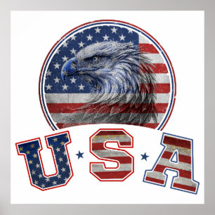 Póster Bandera de EE. UU. Águila Americana Vintage Bander