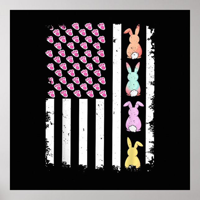 Póster Bandera de EE. UU. con conejo para Pascua (Frente)