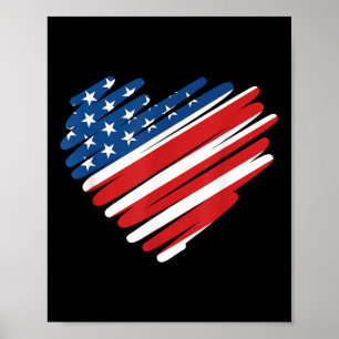 Póster Bandera de EE. UU. Corazón Día Memorial Patriótico