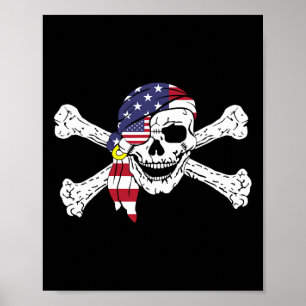 Póster Bandera De EE. UU. Cráneo Y Huesos Cruzados Patrió