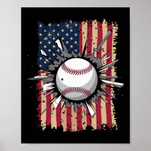 Póster Bandera De Ee.Uu. De Béisbol