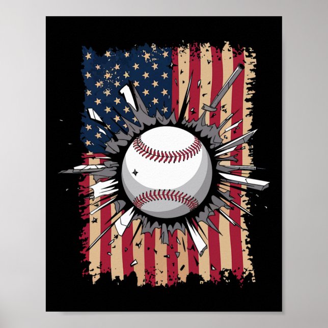 Póster Bandera De Ee.Uu. De Béisbol (Frente)