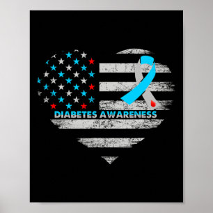 Póster Bandera De Ee.Uu. Diabetes Conciencia Apoyo Famili
