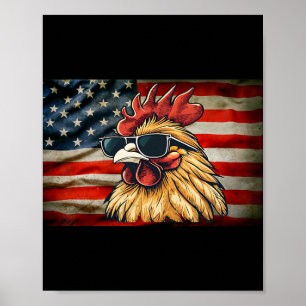 Póster Bandera de EE. UU. Gallo Vintage Divertido Hombres