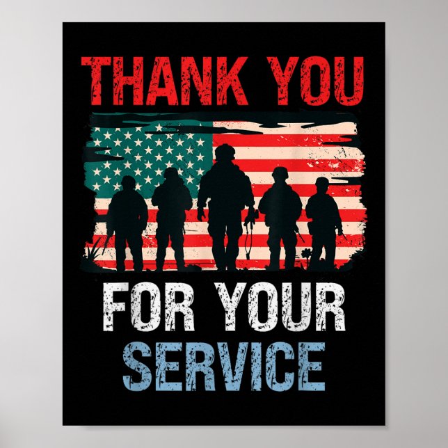 Póster Bandera De Ee.Uu. Gracias Por Su Servicio - Memori (Frente)