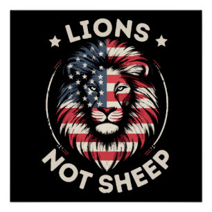 PÓSTER BANDERA DE EE. UU., LEONES NO OVEJAS