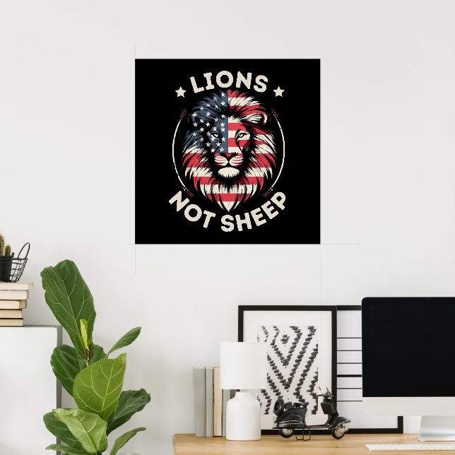 PÓSTER BANDERA DE EE. UU., LEONES NO OVEJAS (Oficina en casa)